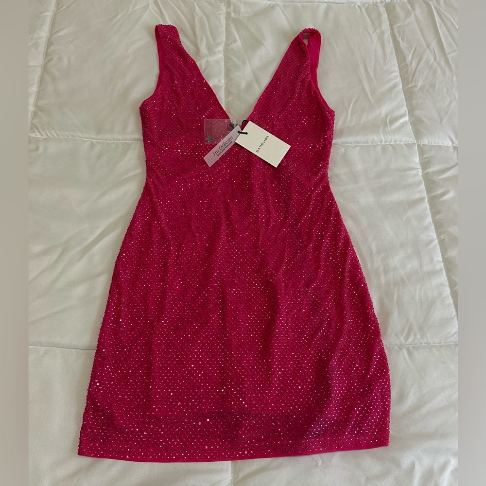 NEW SLA The Label PINK GIGI DIAMANTE MINI DRESS Size Small